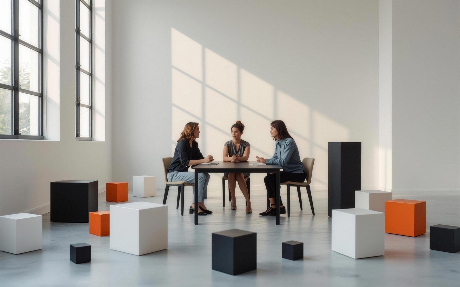 Architectural space with translucent orange frame